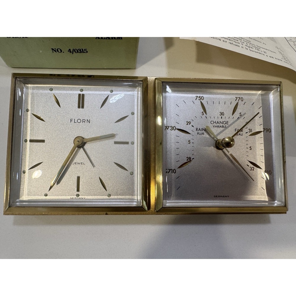 Vintage Florn Germany Desk Alarm Clock and Barometer Working - Picture 2 of 9